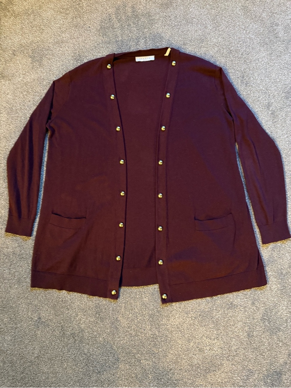 Sandro Women's Long Cardigan with Gold Buttons - Plum